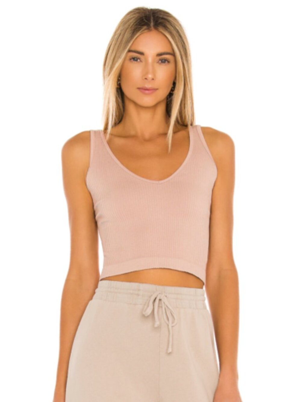 Free People Rib Brami Crop Tank in Rose